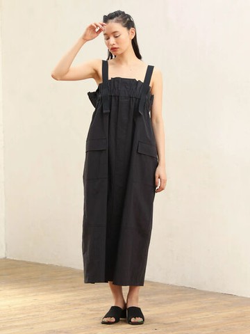 軍裝風格抓褶雙口袋吊帶連身裙(6P42L0H0700) - Green Parks