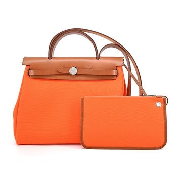 Hermes 愛馬仕 Herbag 31cm 帆布兩用包(AU橘/咖啡/紅/B刻/銀釦)_廠商直送