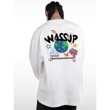 WASSUP RST海洋星球潮牌長袖T恤男300g重磅純棉休閑春秋打底衫