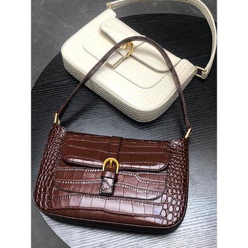 真皮包包女2025新款潮小眾設計網紅手提法棍包腋下包鱷魚紋單肩包