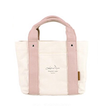 日本 LIZDAYS - [樂天No.1] 輕便分隔帆布托特包-撞色-米杏x粉 (30x19x12.3cm)
