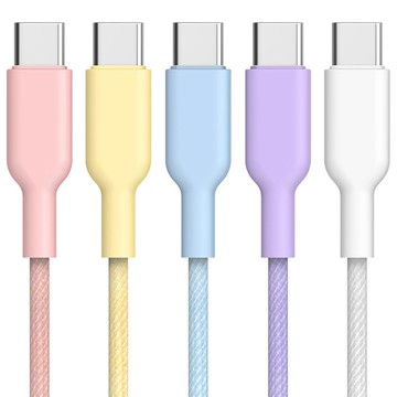 Home Planet Type-C 彩虹快速充電線 (相容於三星 Galaxy 蘋果 iPhone 15 16)  1.5m  粉紅色  黃色  淺藍色  紫色  白色  5個