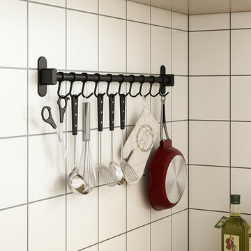 免打孔廚房掛桿304不銹鋼掛架掛鉤 壁掛鍋蓋架刀架掛件收納置物架