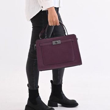 COACH  Lane Carryall 金屬轉釦素色手提/斜背兩用包(酒紅)
