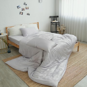 BUHO 布歐 素面文青300織100%TENCELTM純天絲TM單人床包兩件組  床墊套 + 枕套組  床包186 x 105cm + 枕套75 x 45cm  流光灰