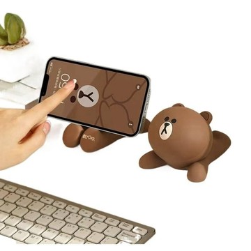 台湾现货LINE FRIENDS 熊大公仔手機支架 裝飾公仔擺件擺飾 懶人手機支架 追劇手機配件