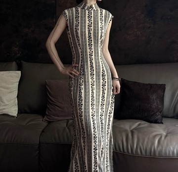 波西米亞 / 改良旗袍連身裙 / 條紋