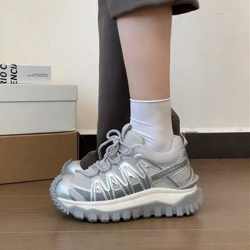 現款免運 休閒鞋 德訓鞋 小個子內增高老爹鞋女夏季新款厚底網面透氣戶外登山運動鞋子Qf
