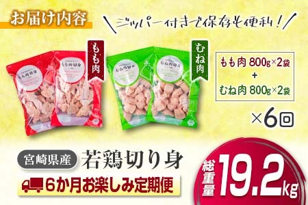 訳あり 数量限定 6か月 お楽しみ 定期便 若鶏 切り身 IQF セット もも肉 むね肉 総重量19.2kg 肉 鶏 鶏肉 国産 おかず 食品 お肉 チキン アウトレット 送料無料_K15-23