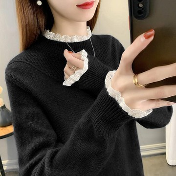 拼接蕾絲針織上衣