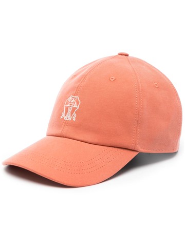 Brunello Cucinelli - embroidered-design cotton cap - men - Cotton/Cotton - L - Orange
