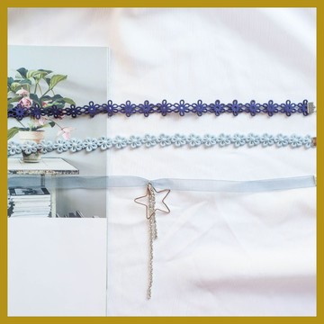 仙女風飾品 超仙藍色星星水鑽花朵頸帶項圈 Choker頸鍊鎖骨鏈項鍊