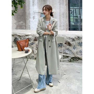 韓版chic西裝風衣外套女2025秋季新款高級感雙排扣寬松中長款大衣