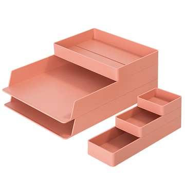 得力Deli NUSIGN 桌面收納盒/ENS001/6件組/淺紅