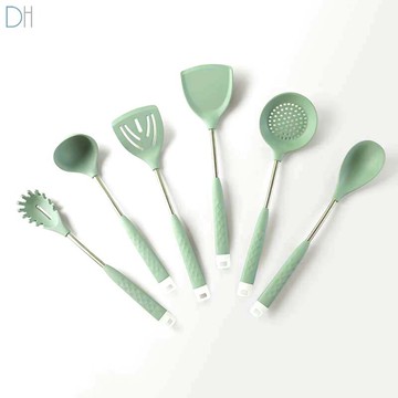 【現貨】菱格紋柄矽膠廚具套裝  不沾鍋鍋鏟 湯勺 耐高溫 北歐風高顏值矽膠廚具套裝Dhome