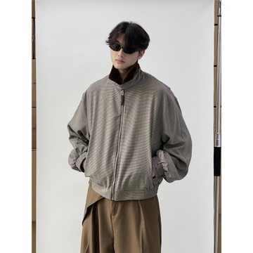 SNEIKLAU 格子外套男秋季復古港風短款時髦高級感寬松休閑夾克潮