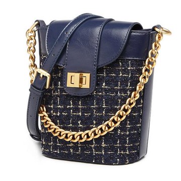 【Sp house】花的秘語編織粗金鍊肩背水桶包(藏青色)