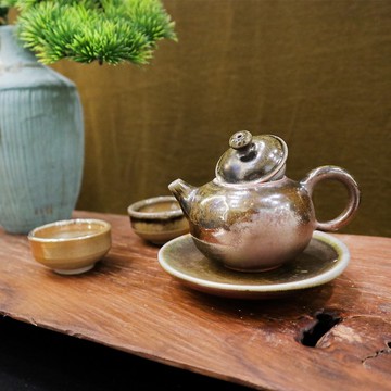 樸光 柴燒厚胎小茶壺 一壺二杯 旅行茶具組