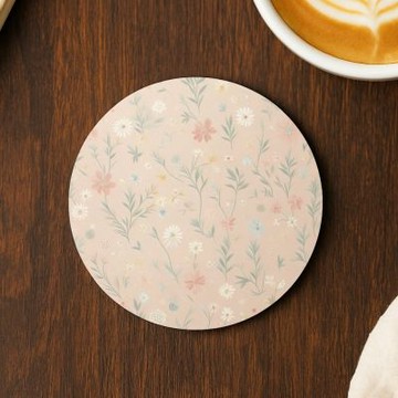 TRON 圓形軟式珪藻土10*10cm 田園風花卉 吸水杯墊 速乾杯墊 防潮杯墊－粉碎花