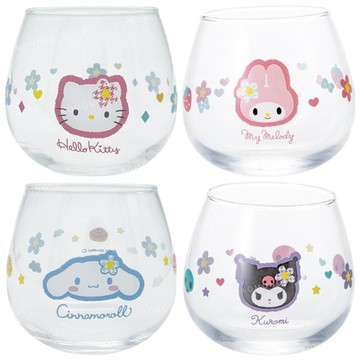 小禮堂 Sanrio 三麗鷗 無把玻璃杯 290ml (復古千鳥格)