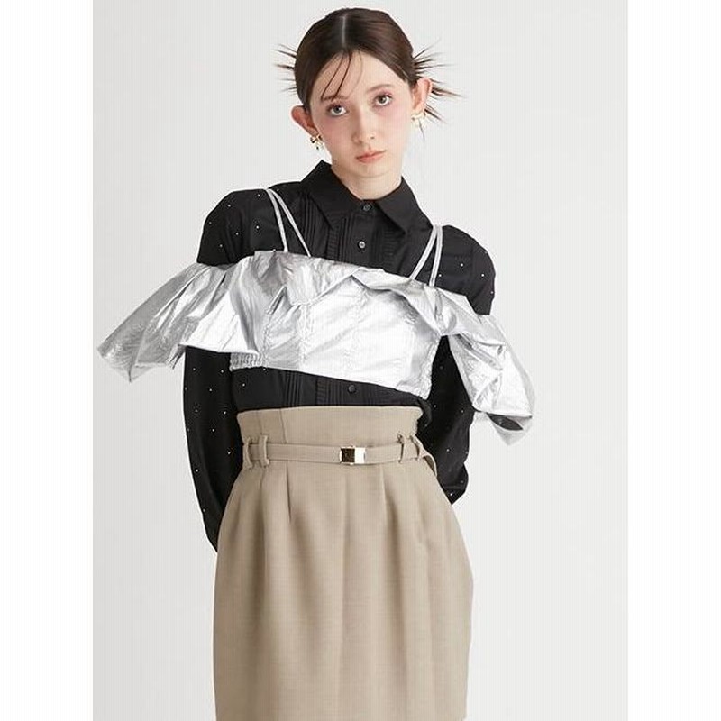 FURFUR（ファーファー）ビジュー付きクロップド シャツ サックス
