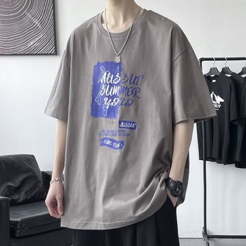 美式復古潮牌t恤男士夏季潮流百搭純棉體恤大碼日系寬松休閑短袖