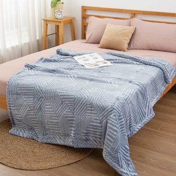 西川Nishikawa / 新合纖發熱印花厚毛毯(灰/藍) / 單人毛毯 / 抗靜電 / 發熱毯 / 日本毯