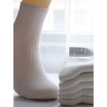 女士秋冬款100%純棉襪雙針中筒襪白色加厚保暖女襪吸汗防腳襪子女
