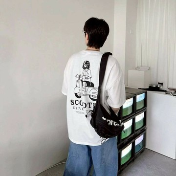 【Concept Design】*SCOOTER摩托車-韓版-短T 短袖 寬鬆落肩   男女可(白色)    Concept Design