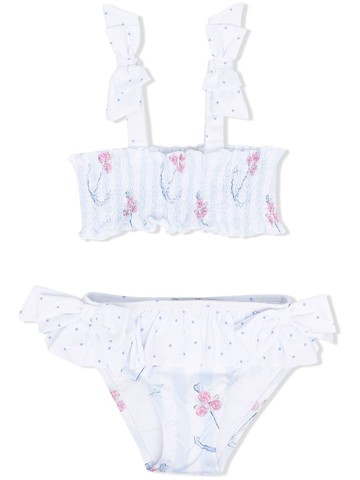 Patachou - floral-print ruffled bikini - kids - Polyester/Elastane - 4 - White