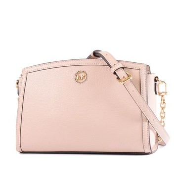 MICHAEL KORS 專櫃款 Chantal 鵝卵石紋拉鍊斜背包-霧粉