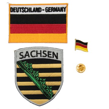 補丁熱燙士氣章布貼 三件組薩克森自由邦地標刺繡+德國國旗刺繡＋國旗別針 DIY補丁 貼章 刺繡布貼 補丁 補破洞 熨燙布貼