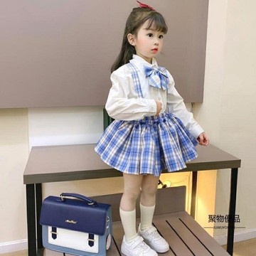春款背帶格子百褶裙中小童半身短裙女童短洋裝【聚物優品】