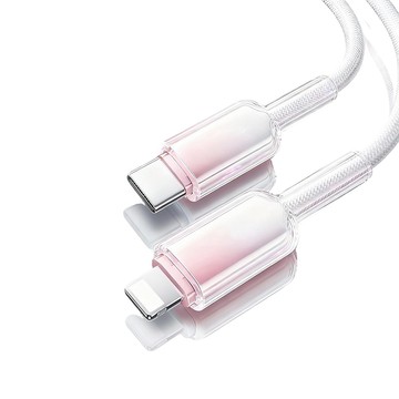 【樂樂】冰晶頭PD30W彩色编織快充線 Type-C to Lightning（低溫快充 充電數據線 智能控溫 1入組 保固1年）灰白粉（1.5m）