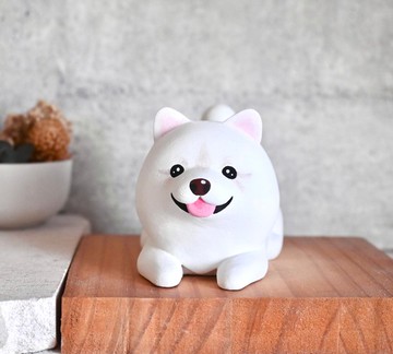 萌萌白熊薩摩耶擺飾 名片架 手機架 手工木製療癒小木雕公仔