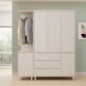 直人木業-DA極簡風白榆木164公分三抽開門衣櫃(119公分衣櫃加45公分吊衣收納轉角櫃)