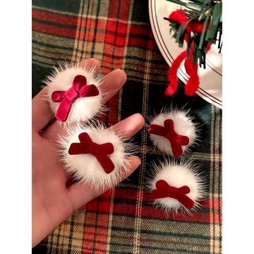 聖誕節頭飾 新年紅色蝴蝶結 毛絨碎髮夾 女2024新款 秋冬側邊劉海夾 前額髮夾 MH7