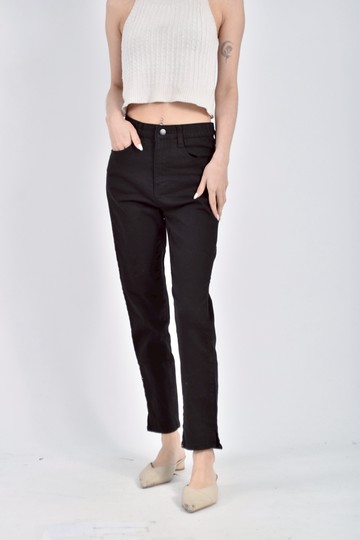 (M) 【Ellie私服】高腰丹寧牛仔鬆緊腰黑色長褲