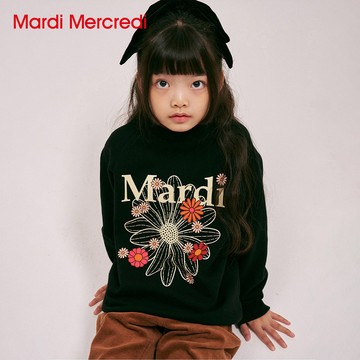 MARDI MERCREDI 童裝 印花大學TEE 黑色 經典小雛菊 繽紛花朵 純棉 KIDS SWEATSHIRT