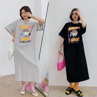 ワンピース レディース 半袖 ゆったり ワンピース チュニック Tシャツ 半袖 女性 チュニック ロング丈 ゆったり ガジュマル 薄手 可愛い 韓国フ 通販 Lineポイント最大get Lineショッピング