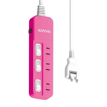 Kinyo 3開3插安全延長線 6呎 NSD233-6  182.8cm  粉色  1入