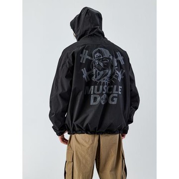 肌肉狗 秋季男士連帽夾克外套防風防潑水薄絨戶外運動夾克外套