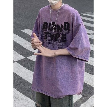 水洗做舊短袖t恤男歐美風潮牌五分袖上衣服高街oversize寬松半袖