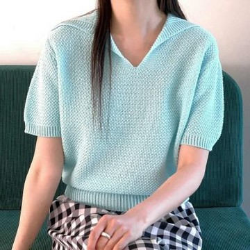 正韓女上衣 亞麻短袖針織衫SOM1122-創翊韓都