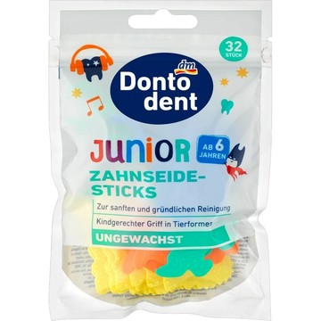 【無國界雜貨舖】德國 口腔專家 DM DONTODENT 卡通動物造型牙線棒 袋裝 32隻