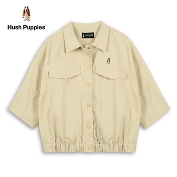 Hush Puppies 襯衫 女裝素色連袖刺繡小狗短版襯衫