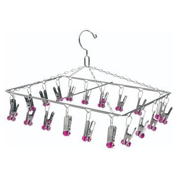 巧夫人 秒收 20夾 白金方形曬衣架 1入  銀色 + 粉色  41 x 27cm