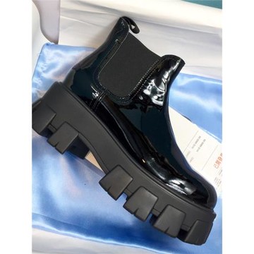 劉雯同款真皮切爾西短靴女2024新款冬煙筒松糕厚底增高馬丁靴加絨