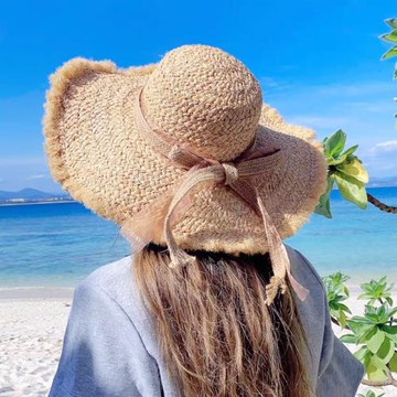 網紅名媛草帽女夏季毛邊沙灘大檐