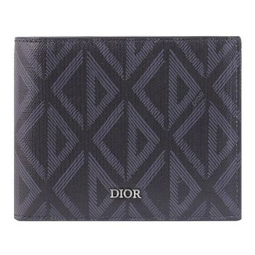 Christian Dior Rider CD Diamond 金屬浮雕LOGO幾何皮革對開式8卡短夾(黑)